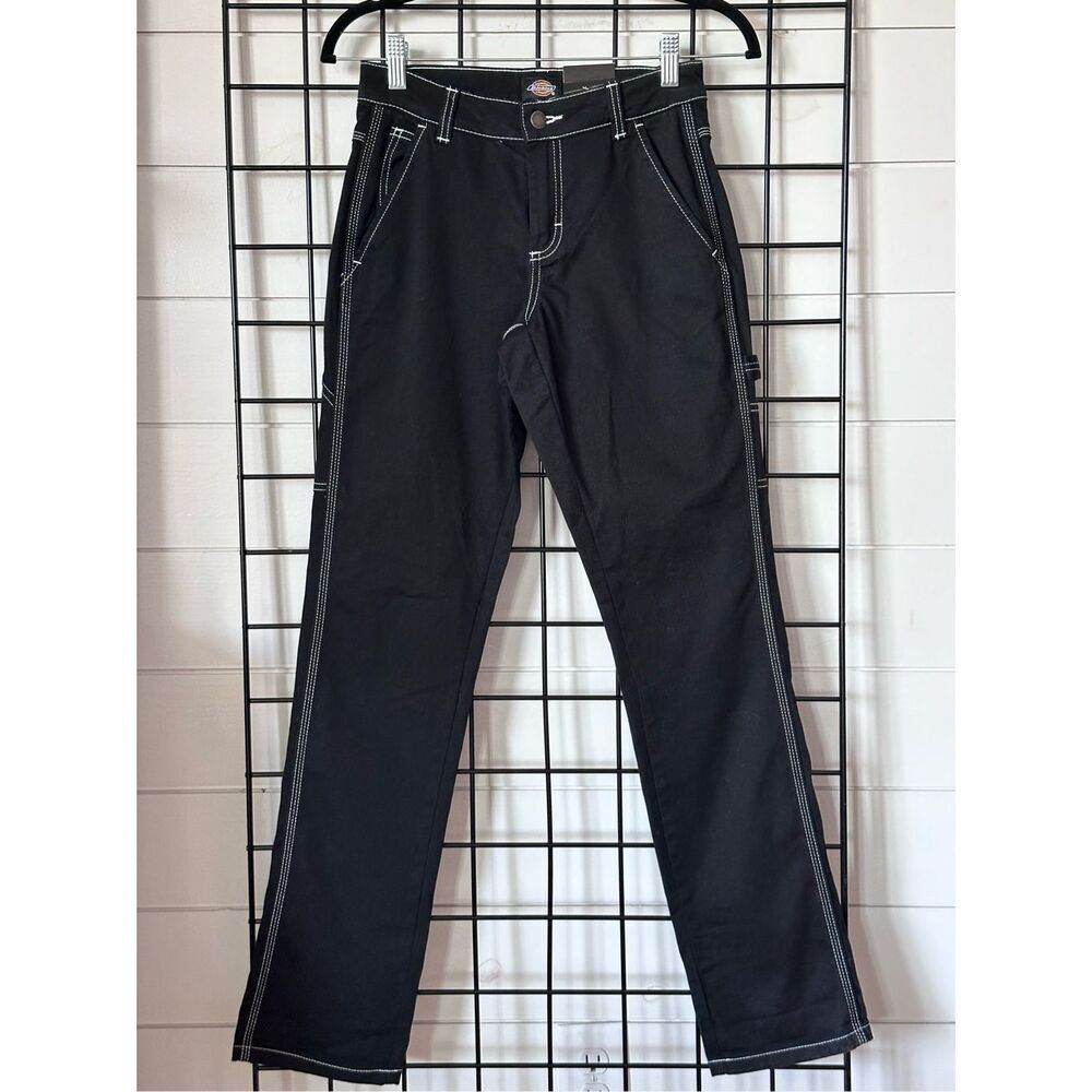 Dickies Slim Straight‎ Fit Roll Hem Carpenter Pants Womens 24 (00) Black NWT